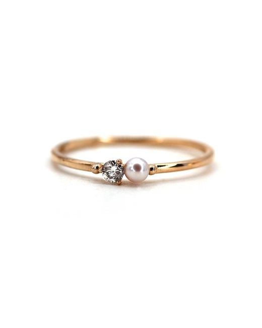 VicStoneNYC Fine Jewelry White Natural Tiny Pearl And Diamond Ring