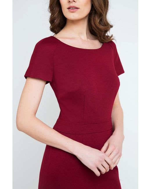 Conquista Burgundy Fitted Cap Sleeve Dress in Red | Lyst