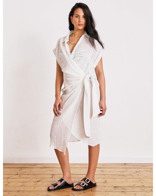 The Summer Edit White Georgia Crinkle Linen Wrap Dress