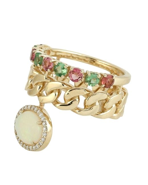 Artisan Metallic Opal, Multi Tourmaline & Diamond Chain Link Ring