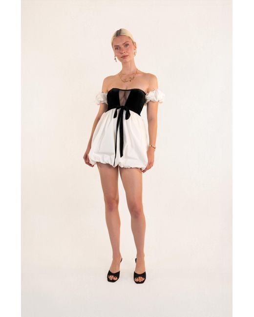 Clerestory Black Bijou Velvet Bow Cotton Bubble Hem Mini