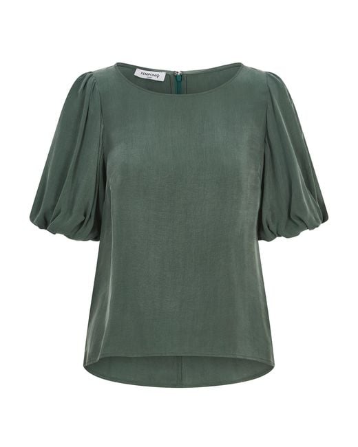 Femponiq Green Puff Sleeve Cupro Blouse