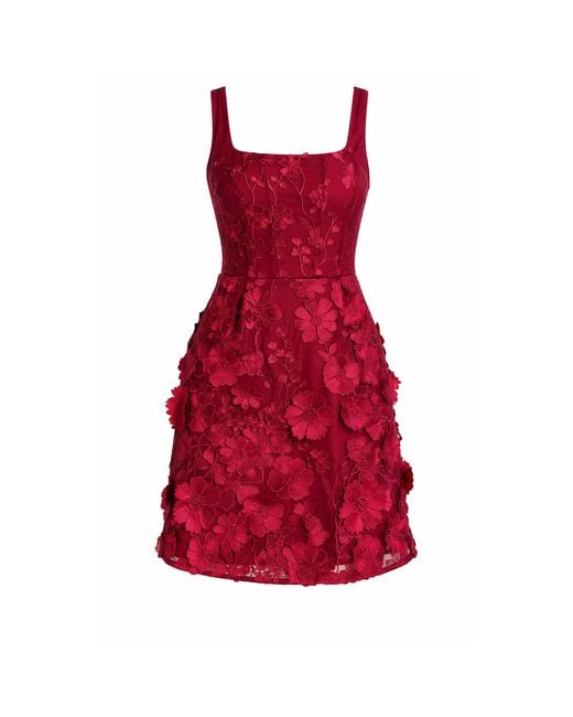 Girl In Mind Red Celeste Floral Square Neck Mini Dress Berry