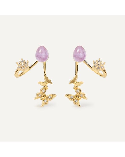Freqnc Atelier Metallic Butterfly Earrings Rose Quartz Ear Jackets