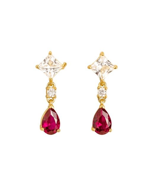 Juvetti Metallic Ori Gold Earrings Set With White Sapphire, Ruby & Diamond