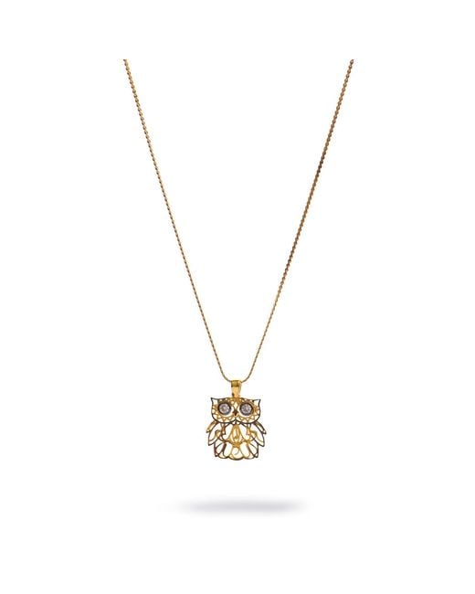 Ebru Jewelry Metallic Wisdom Owl Diamond Eyes Necklace