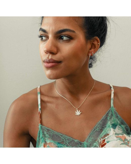 Seven Saints Metallic M.J. Leaf Pave Necklace Rhodium Over Sterling