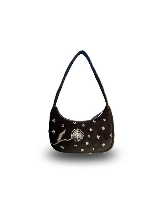 Laura Slings Black Beaded Shoulder Bag With Dandelion Embroidery And Embellished Details