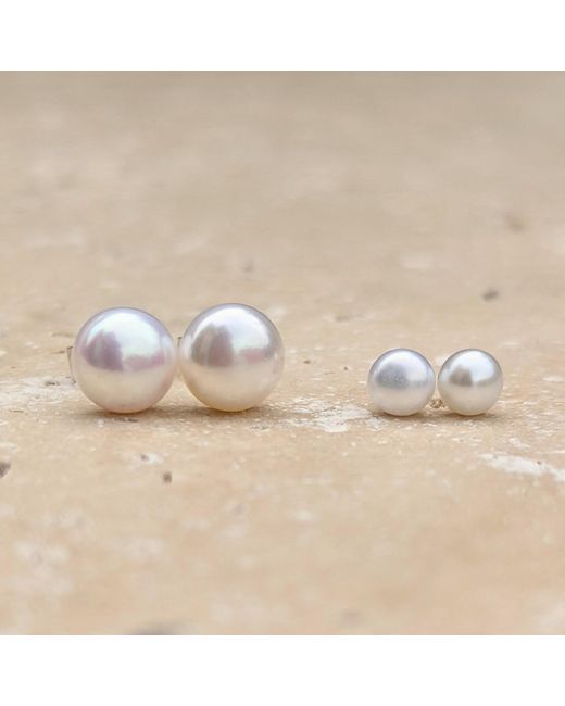 Kiri & Belle White Mae Sterling Button Pearl Earrings