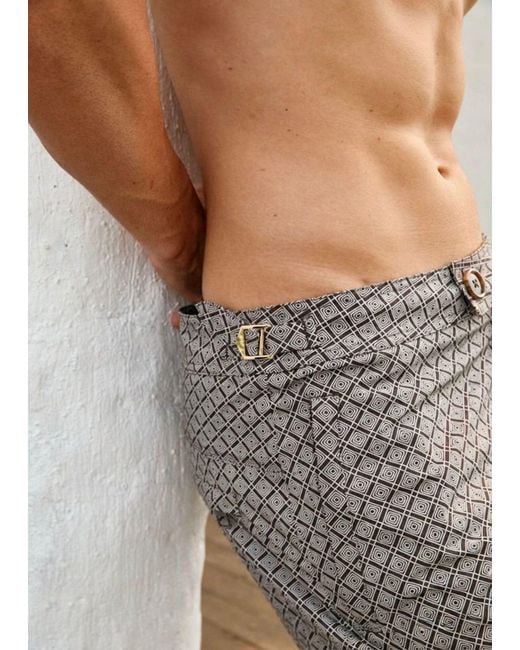 Vayla Gray Long Length Geometric Print Swim Shorts for men