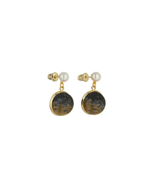 Soft Strokes Silk Green Neutrals Pure Silk Brocade Earrings With Freshwater Pearls