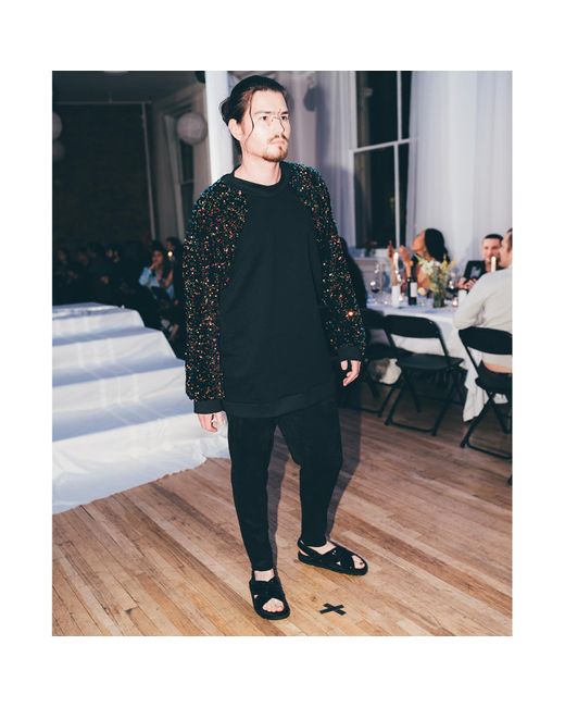 By Noa Rawitz Black Oversized Raglan Sleeve Sequins Sweater