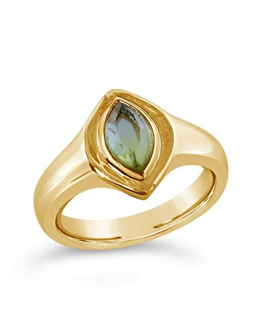 Glamrocks Jewelry Metallic Marquise Signet Ring- Ocean Quartz