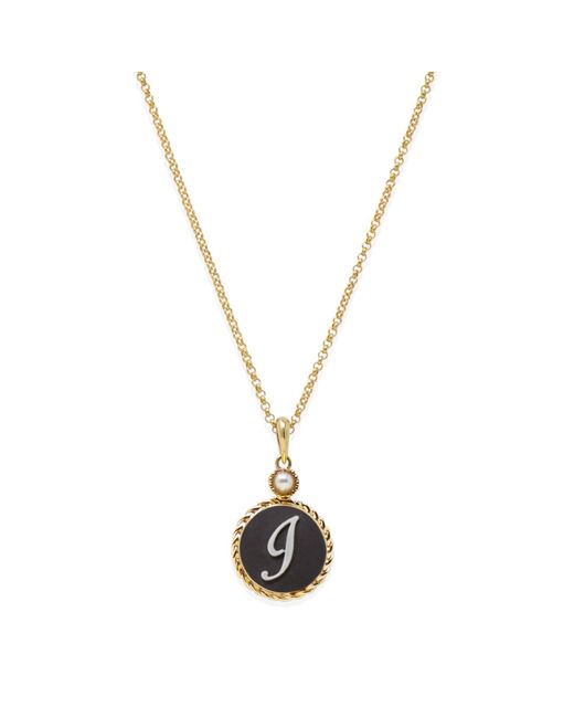 Vintouch Italy Metallic Gold Vermeil Black Cameo Initial Necklace