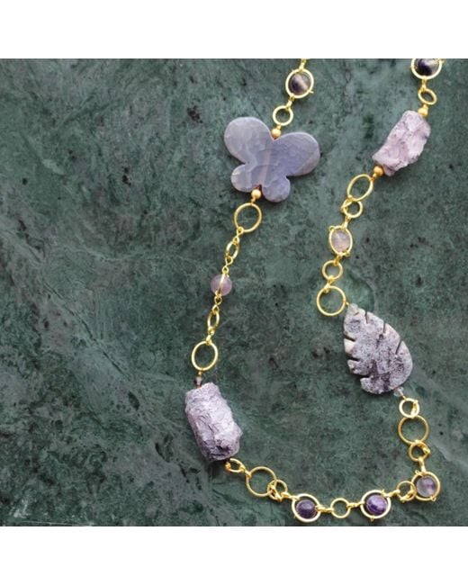 Way to Chic Metallic One Of A Kind Amethyst & Agate Chain Necklace
