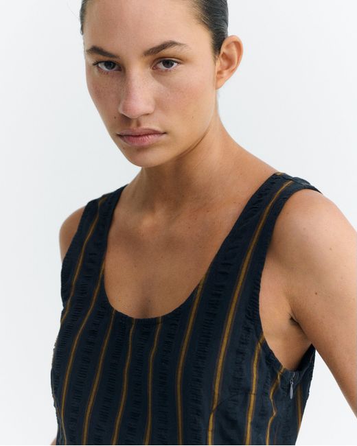 Thinking Mu Black Raflesia Striped Seersucker Jumpsuit