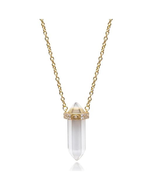Nialaya Metallic Clear Quartz Crystal Necklace With Engraved Evil Eye Detail