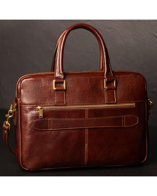 Time Resistance Brown Leather Briefcase Laptop Bag