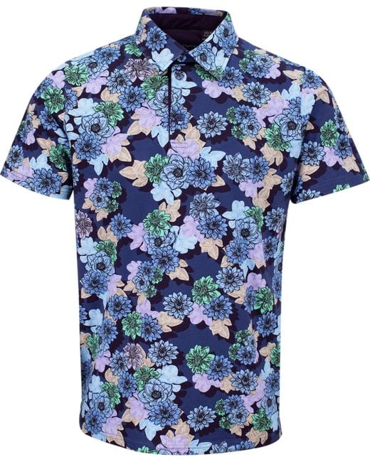 Lords of Harlech Blue Pietro Snap Floral Polo Shirt for men