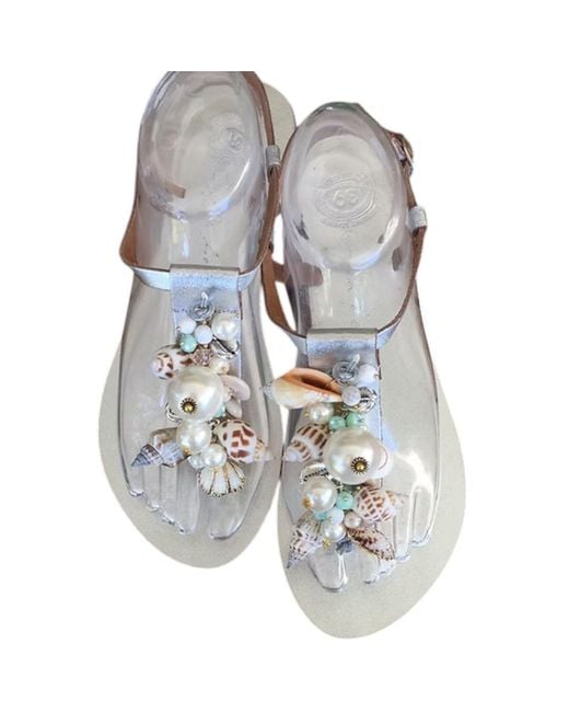 Sibylla Delphica Blue Leather Sandals With Shells