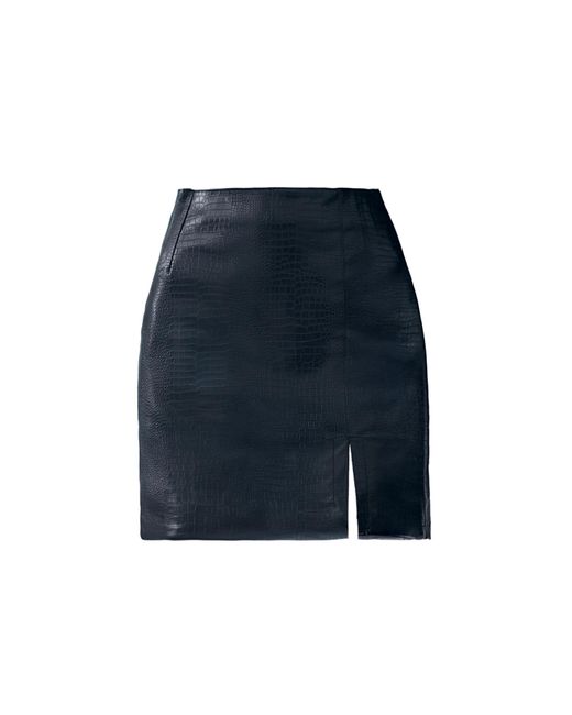 Ats the Label Blue Tess Croc Embossed Leather Mini Slit Skirt