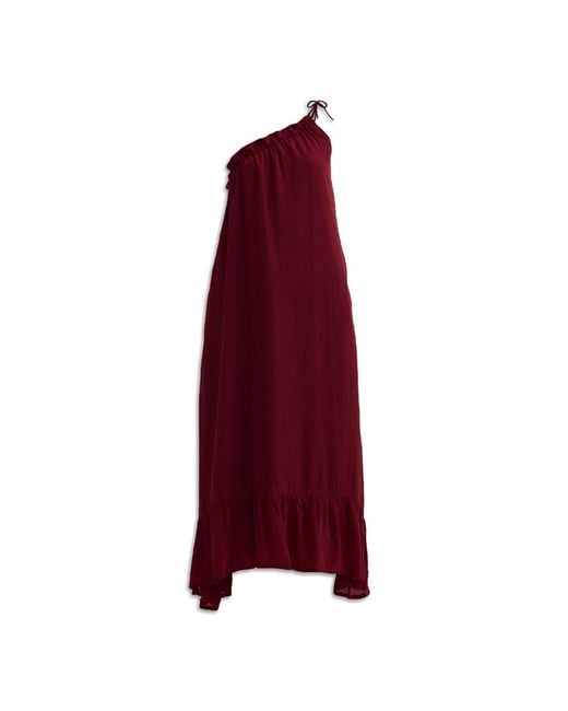 REISTOR Red One-Shoulder Midi Crepe Dress