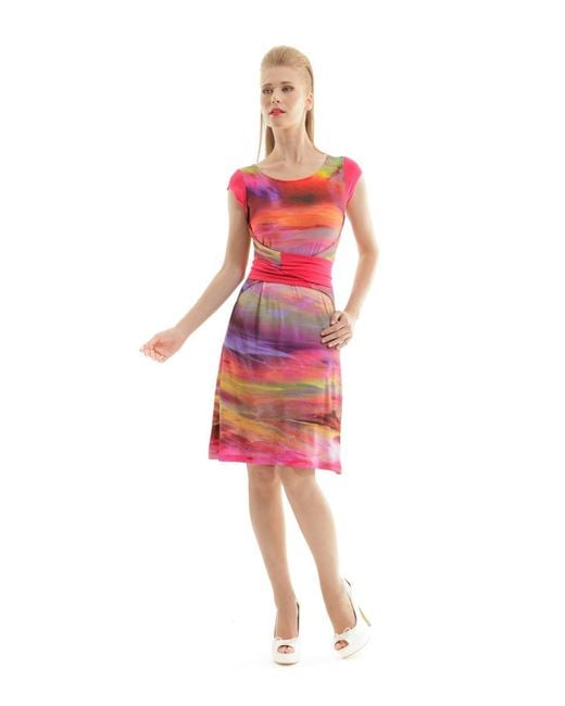Conquista Pink Print Tie Waist Dress
