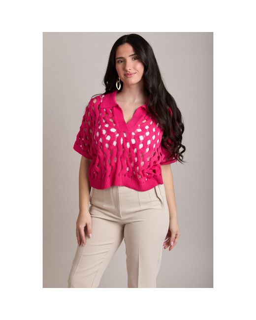 Saachi Pink Knit Cut-Out Collared Fuchsia Shirt