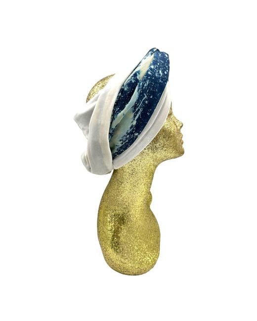 Julia Clancey Blue Indigo Splash Denim & Ivory Velour Reversible Turban