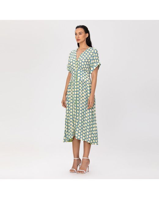 Smart and Joy Green Fit-And-Flare Dots Print Blouse-Dress