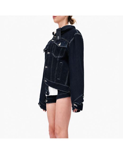 Gao Republic Gray Jacket Hooded Asymmetric Panelled Denim