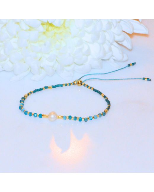 KAMARIA Blue Lumira Mini Pearl & Gemstone Adjustable Bracelet With Miyuki Beads
