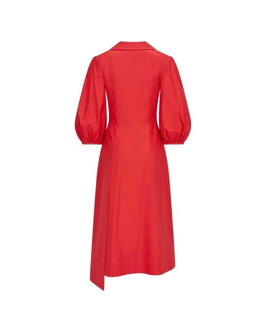 Femponiq Red Wide Lapel Asymmetric Cotton Dress