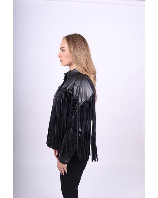 Any Old Iron Black Leather Fringe Button Up Shirt