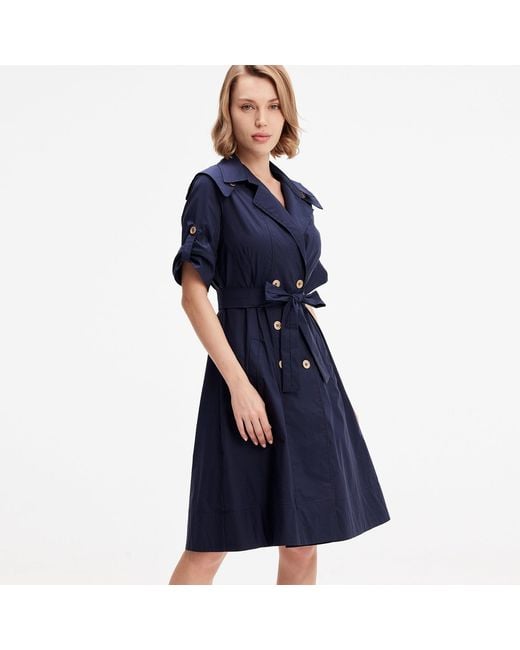 Smart and Joy Blue Cotton Trench Coat Dress