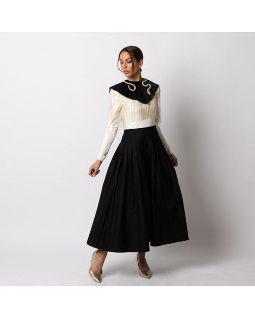 Laines London Black Hand Beaded Crystal & Pearl Snake Tassel Cape