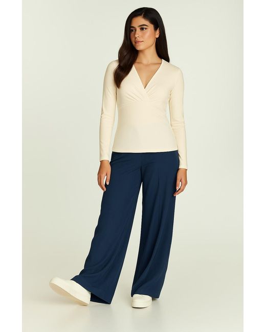 Conquista Natural Neutrals Long Sleeve Faux Wrap Top