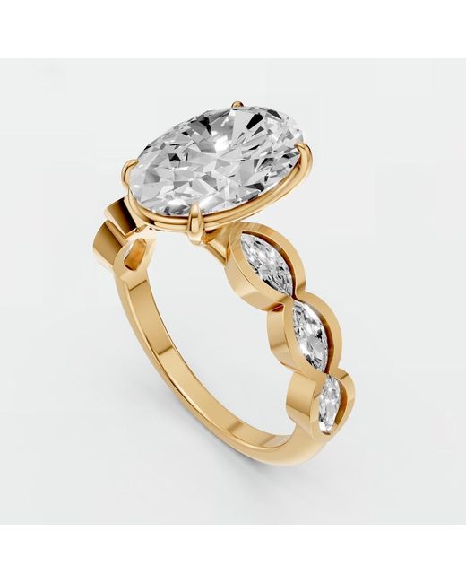Aya Fine Jewelry Metallic Oval Lab Diamond Engagement Ring Marquise Leaf Vine Ring