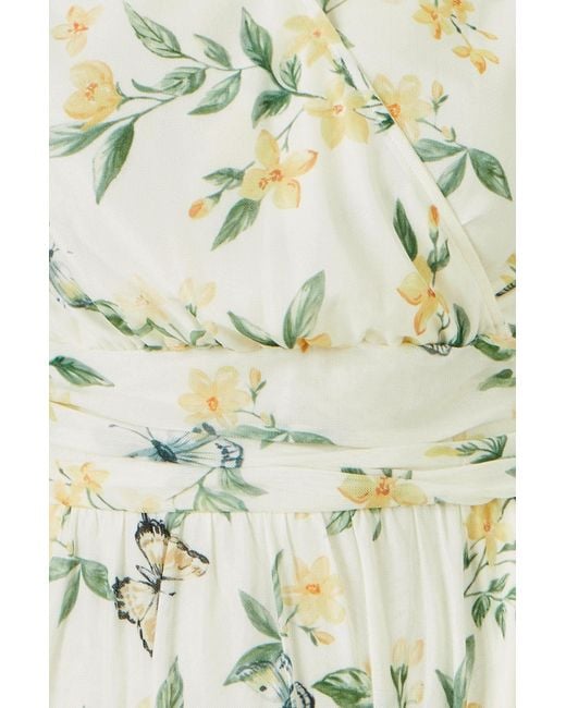 Yumi' Metallic Floral Print Mesh Stretch Midi Dress With Pockets