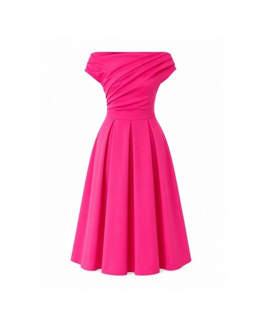 Girl In Mind Pink Betty Asymmetric Neckline Skater Midi Hot