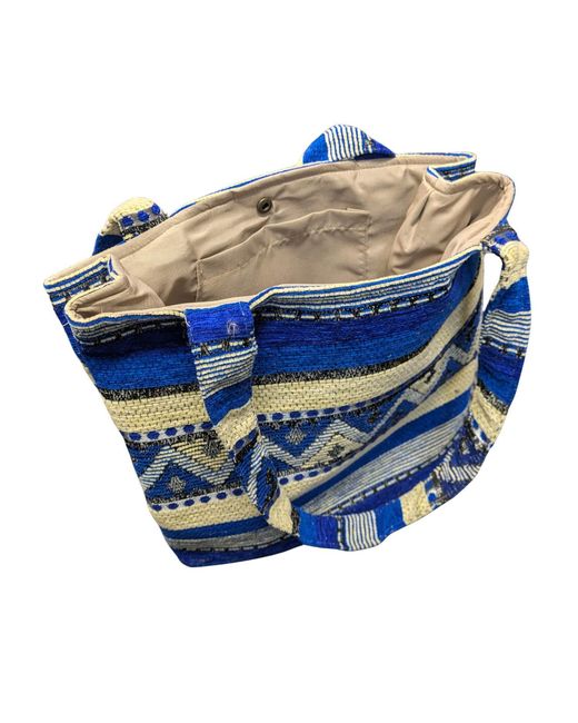 Berber Leather Blue Neutrals The Nador Small Expandable Fabric Tote