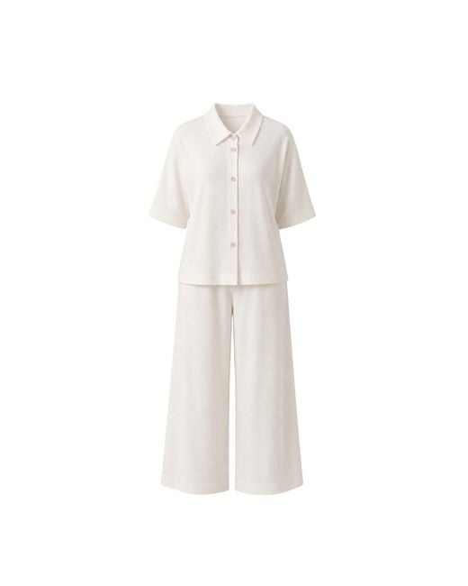 Oh!Zuza White Neutrals Meryl Linen Viscose Pyjama Set Wide Trousers