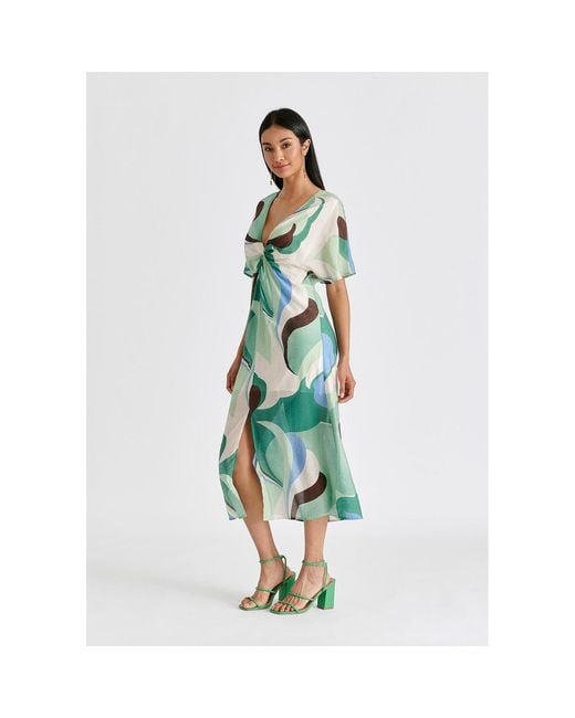 Paisie Green Retro Wave Midi Dress With Twist Detail