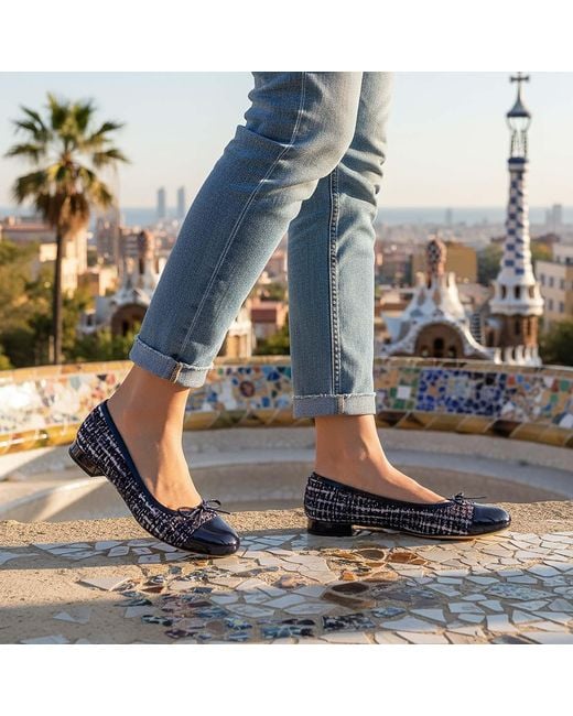 Beautiisoles by Robyn Shreiber Made in Italy Blue Beatrice Linen & Patent Leather Ballerina