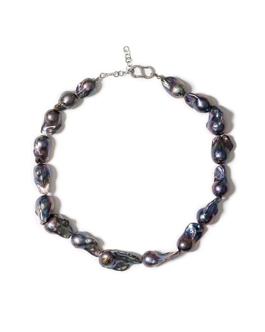 Kybele Studio Metallic Capri Necklace With Dark Baroque Pearls