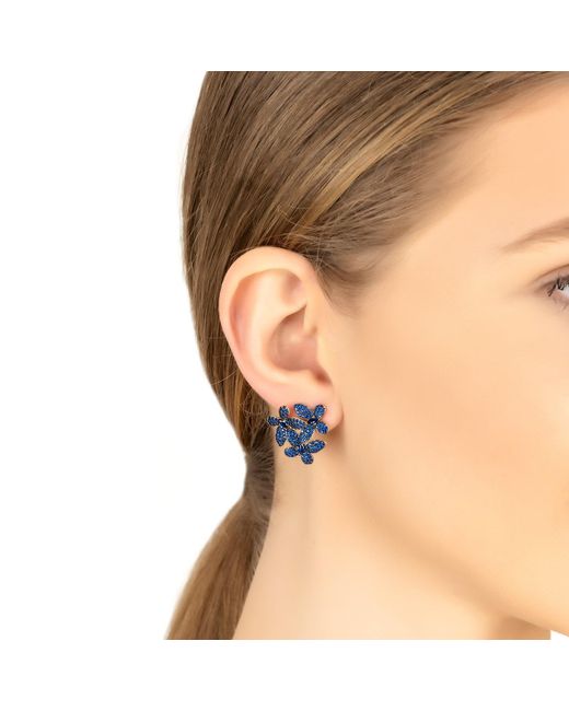 Latelita London Flowers Large Stud Earrings Sapphire Blue Gold