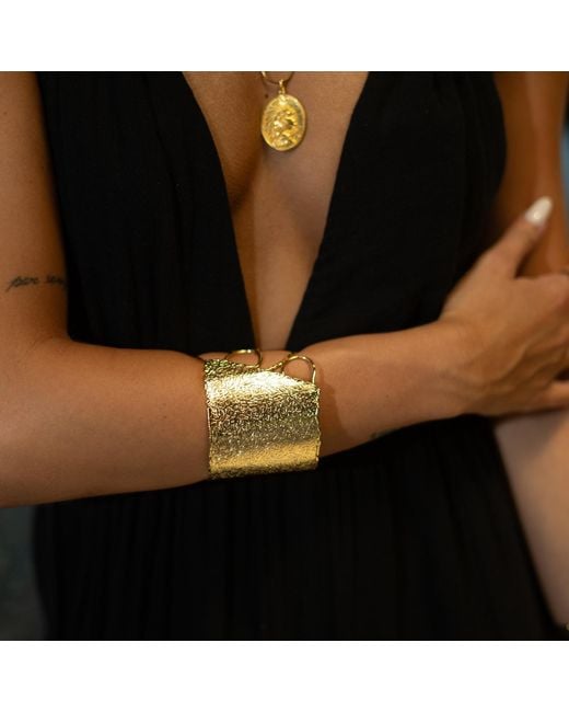 Ebru Jewelry Metallic Golden Flame Arm & Cuff Bracelet