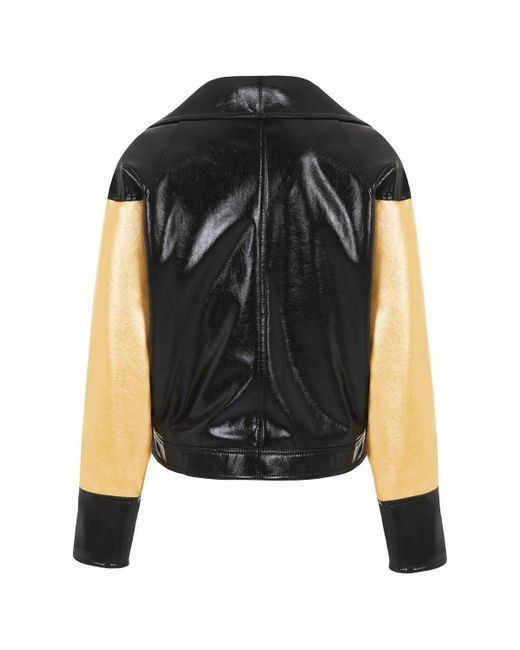Nocturne Black Wide Collar Patent Faux Leather Jacket