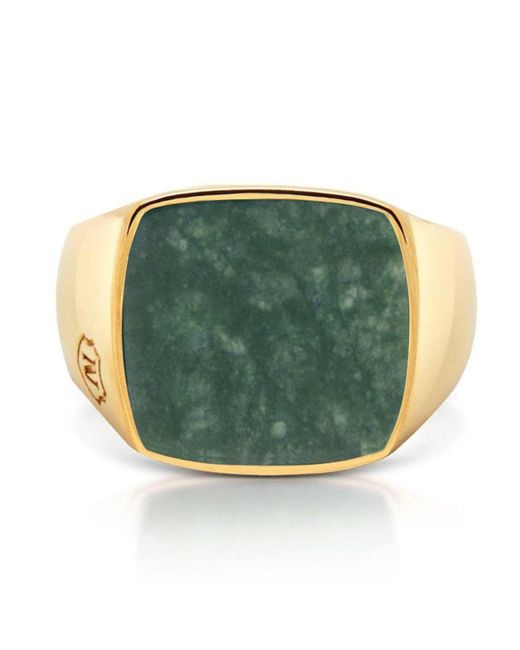 Nialaya Multicolor Gold Signet Ring With Green Jade for men