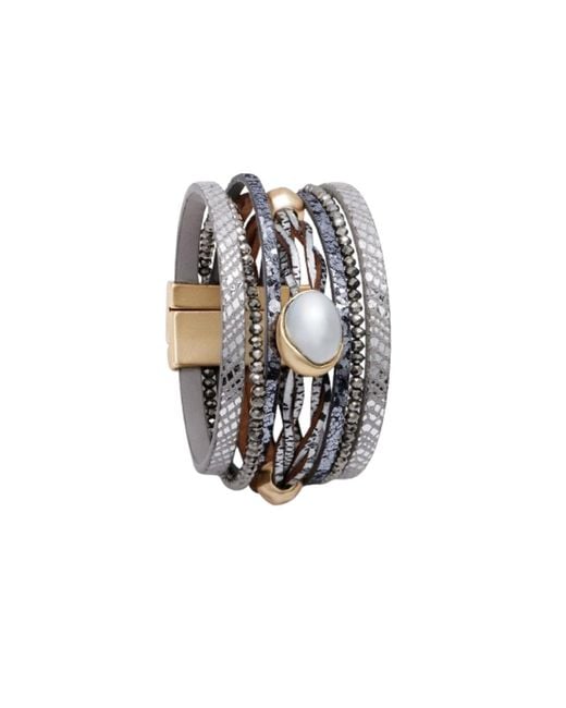 Saachi Gray Leather Beaded Orb Bracelet